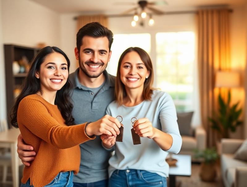Happy family with their new home
