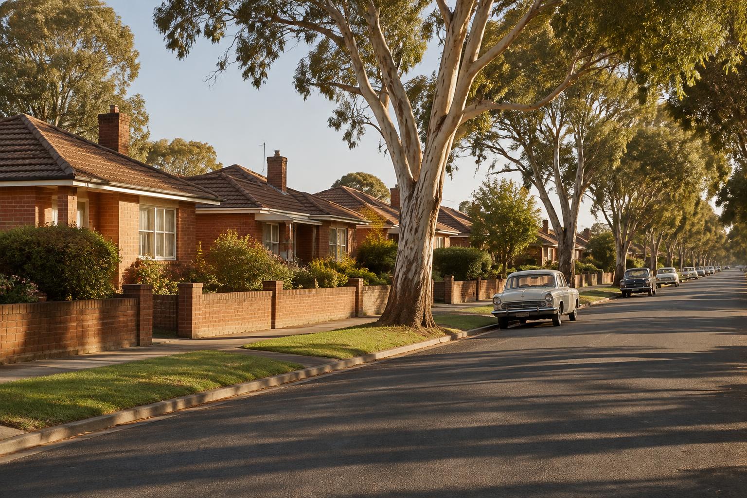 A quiet Adelaide street of established brick homes in afternoon light