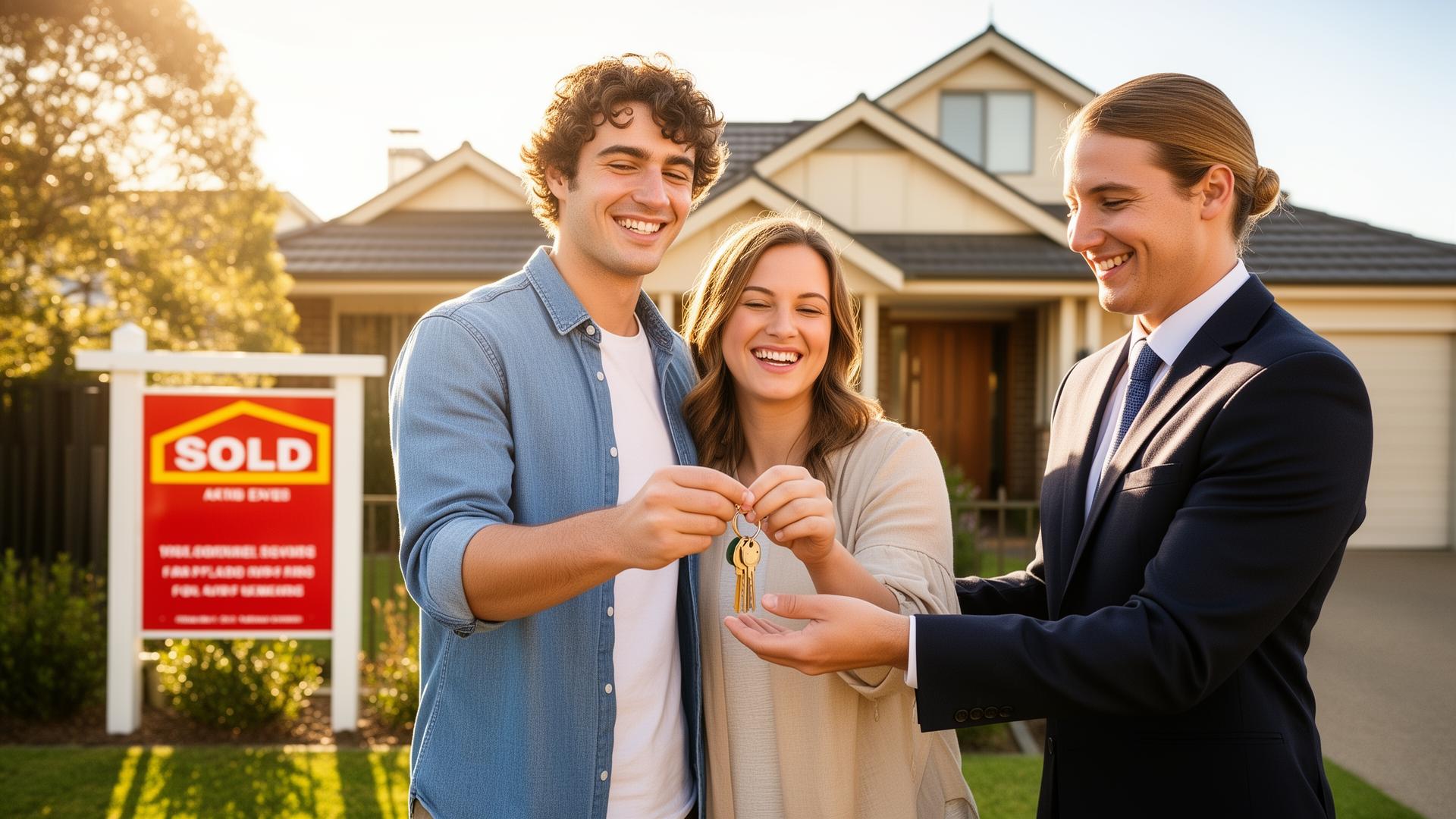 Happy couple buying their new home