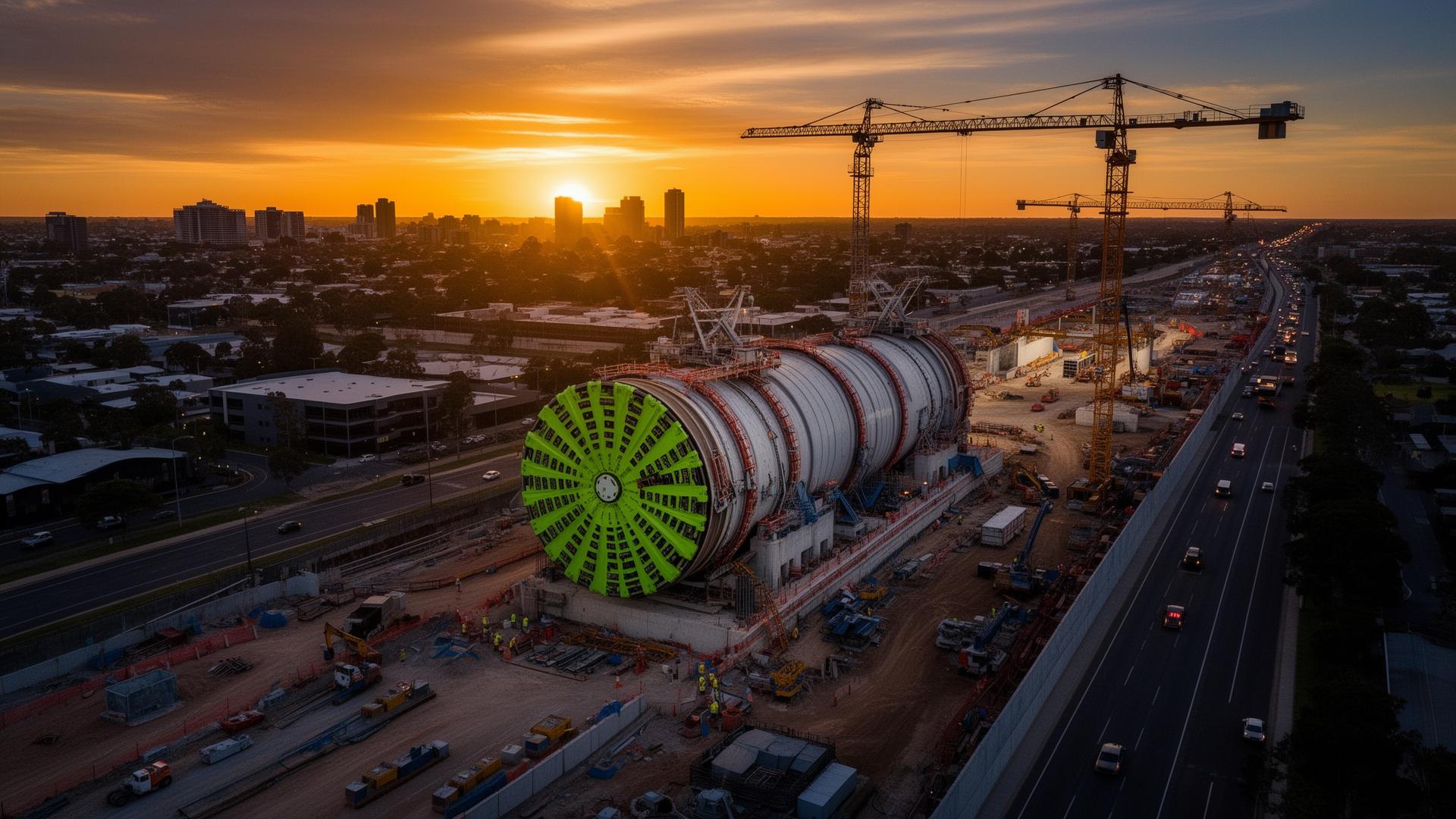 T2D tunnel construction at sunset