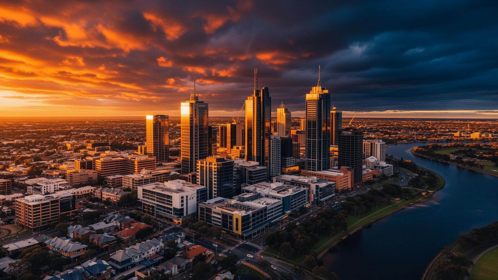 Adelaide cityscape at golden hour