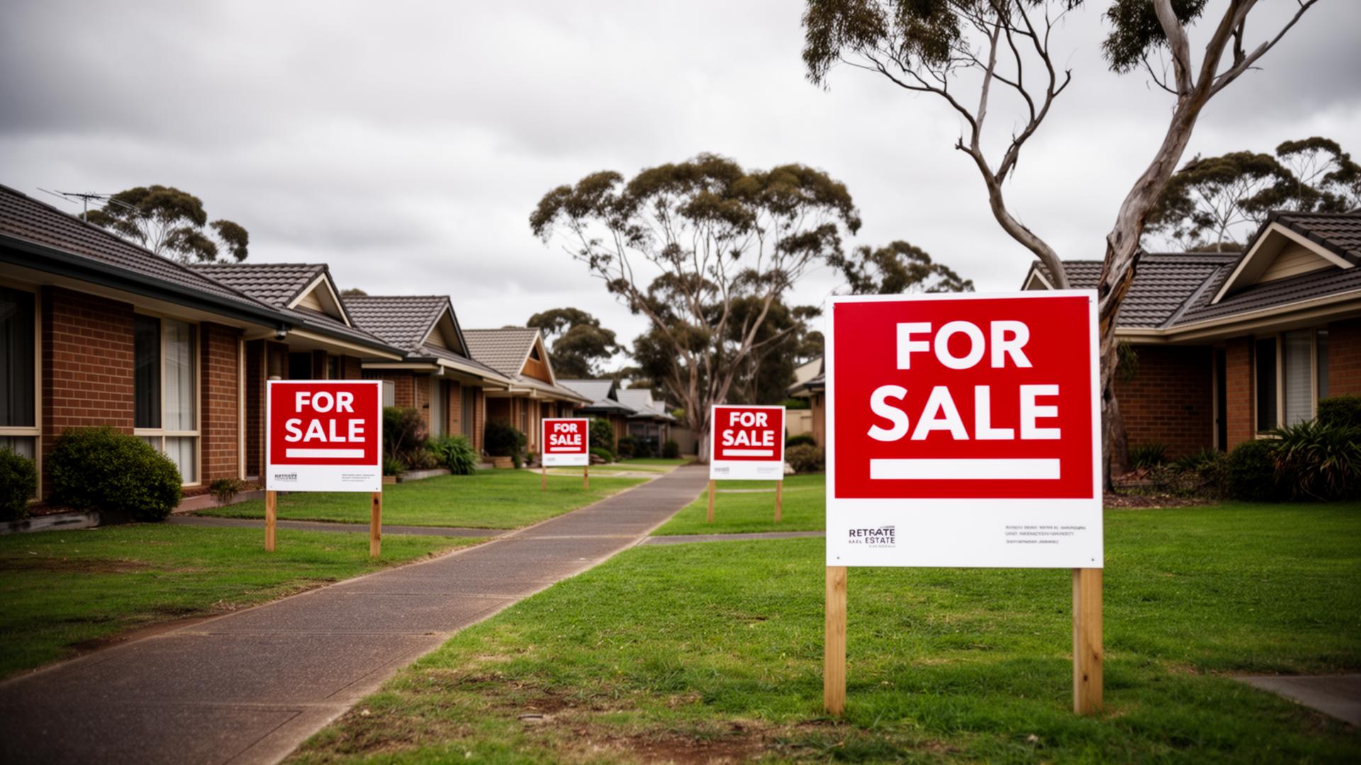 Australian street lined with for sale signs